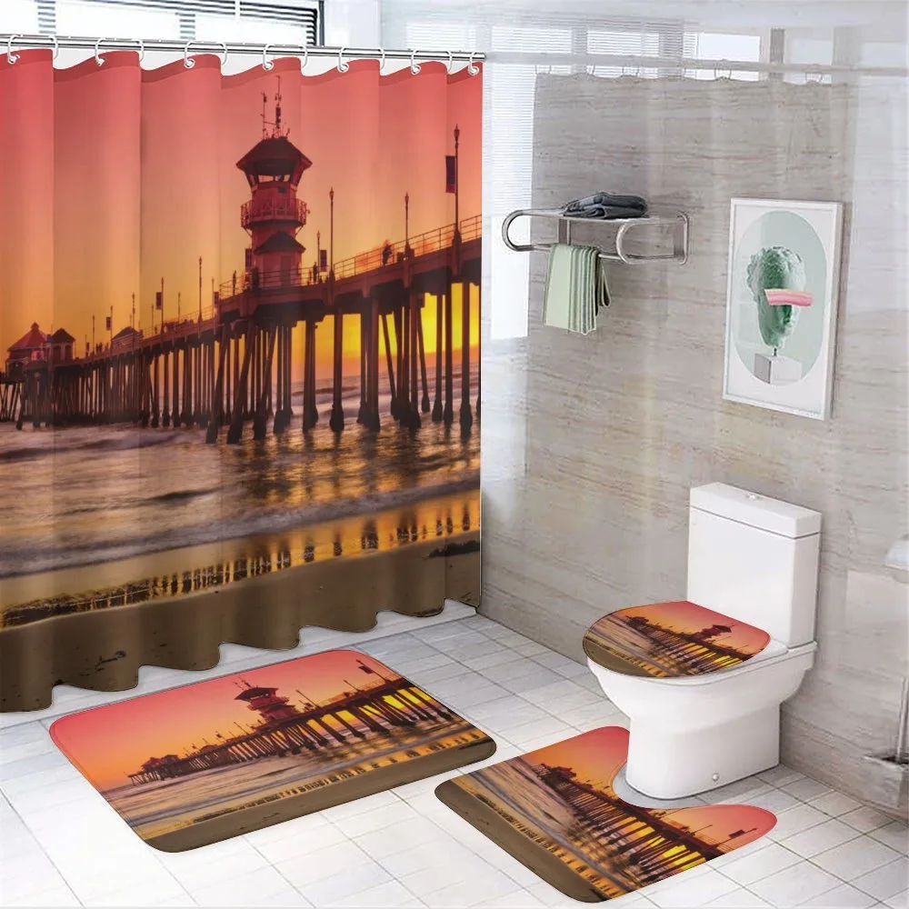 Huntington Beach Pier Sunset — 4-Piece Bathroom Set preview