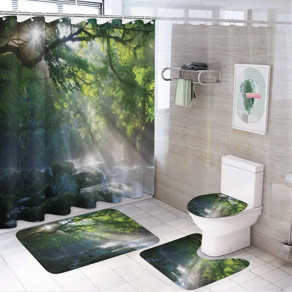 Jungle Sunlight Trees — 4-Piece Bathroom Set preview