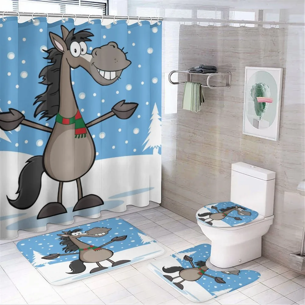 Mascot Horse Snowy Forest — 4-Piece Bathroom Set preview
