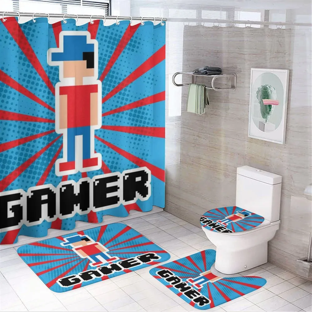 Red Blue Stripes 4-Piece Bathroom Set product video