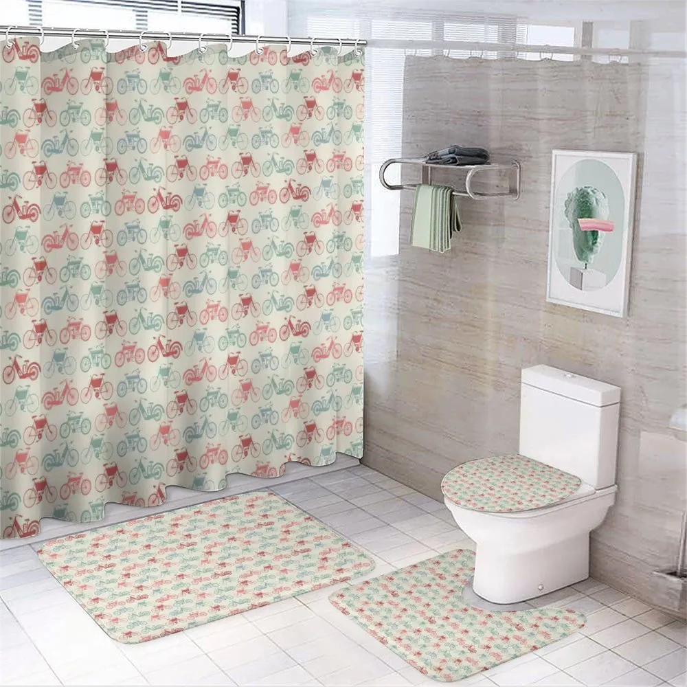 Vintage Style Bike Pattern — 4-Piece Bathroom Set preview