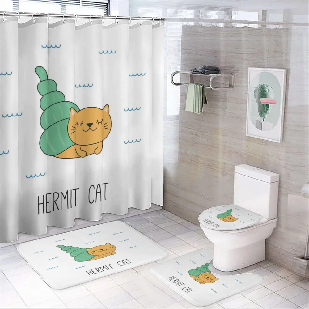 Hermit Cat Graphic Cartoon Wave — 4-Piece Bathroom Set preview