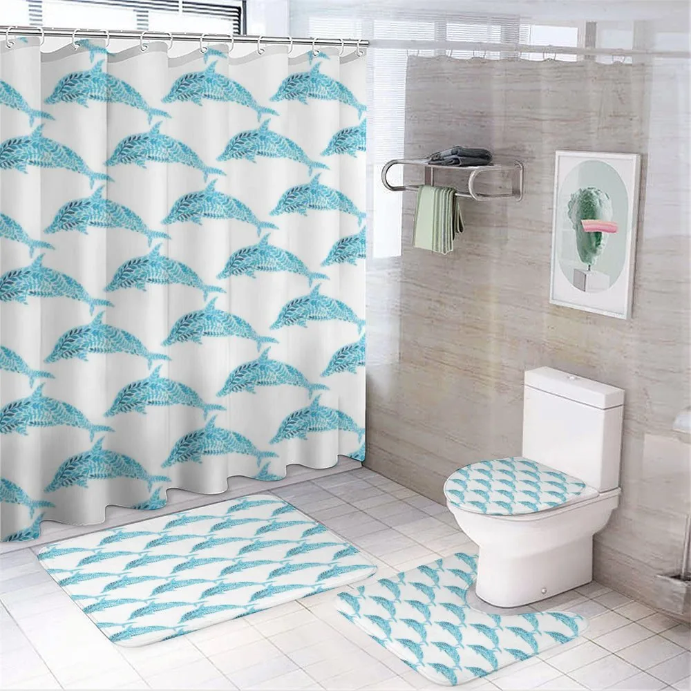 Aqua Dolphins Leaves — 4-Piece Bathroom Set preview
