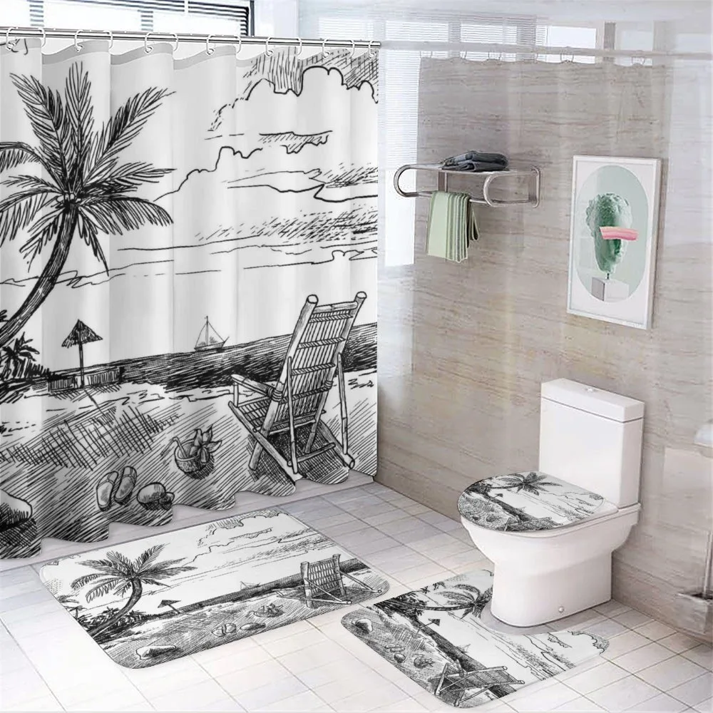 Beach Sketch with Chair Tree — 4-Piece Bathroom Set preview
