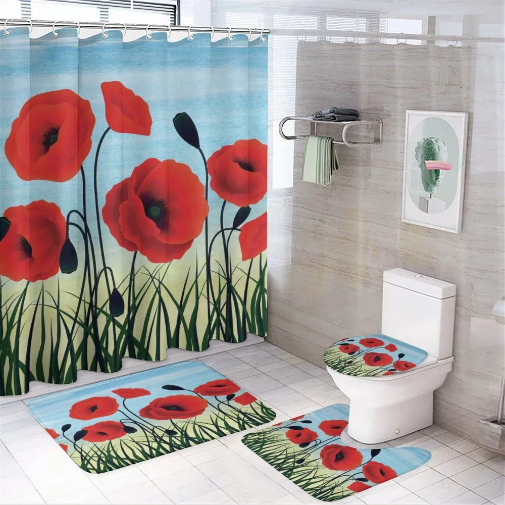 Digital Drawn Flower — 4-Piece Bathroom Set preview