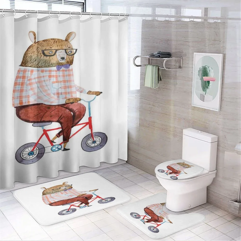 Urban Bear on Bicycle — 4-Piece Bathroom Set preview