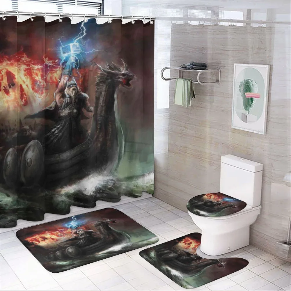 Vikings Boat Stormy Sea — 4-Piece Bathroom Set preview