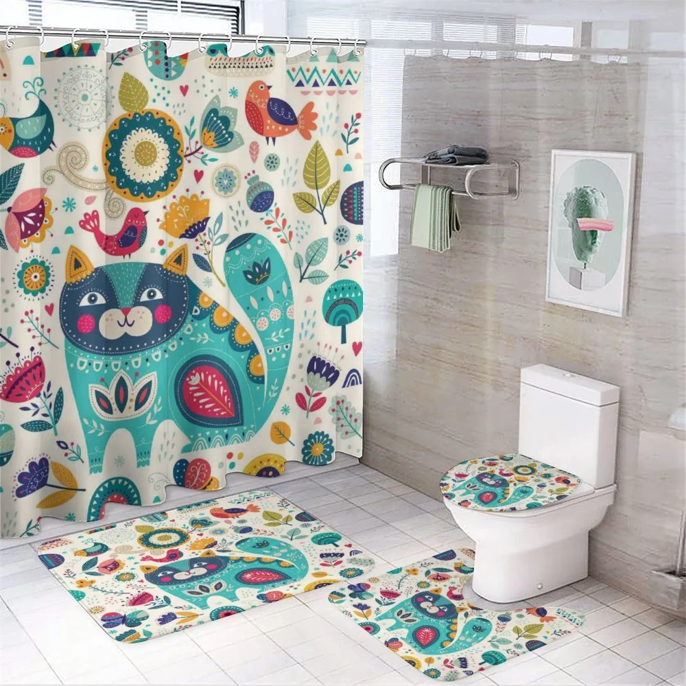 Cat with Birds — 4-Piece Bathroom Set preview
