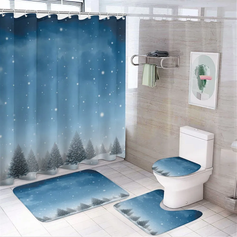Xmas Blue Forest Trees — 4-Piece Bathroom Set preview