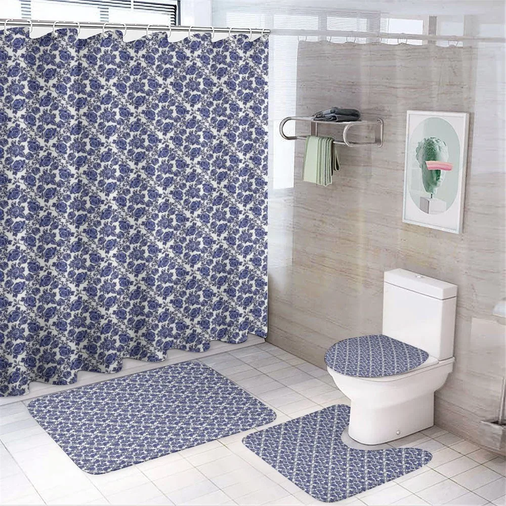 Abstract Rose Flower Branch 4-Piece Bathroom Set product video