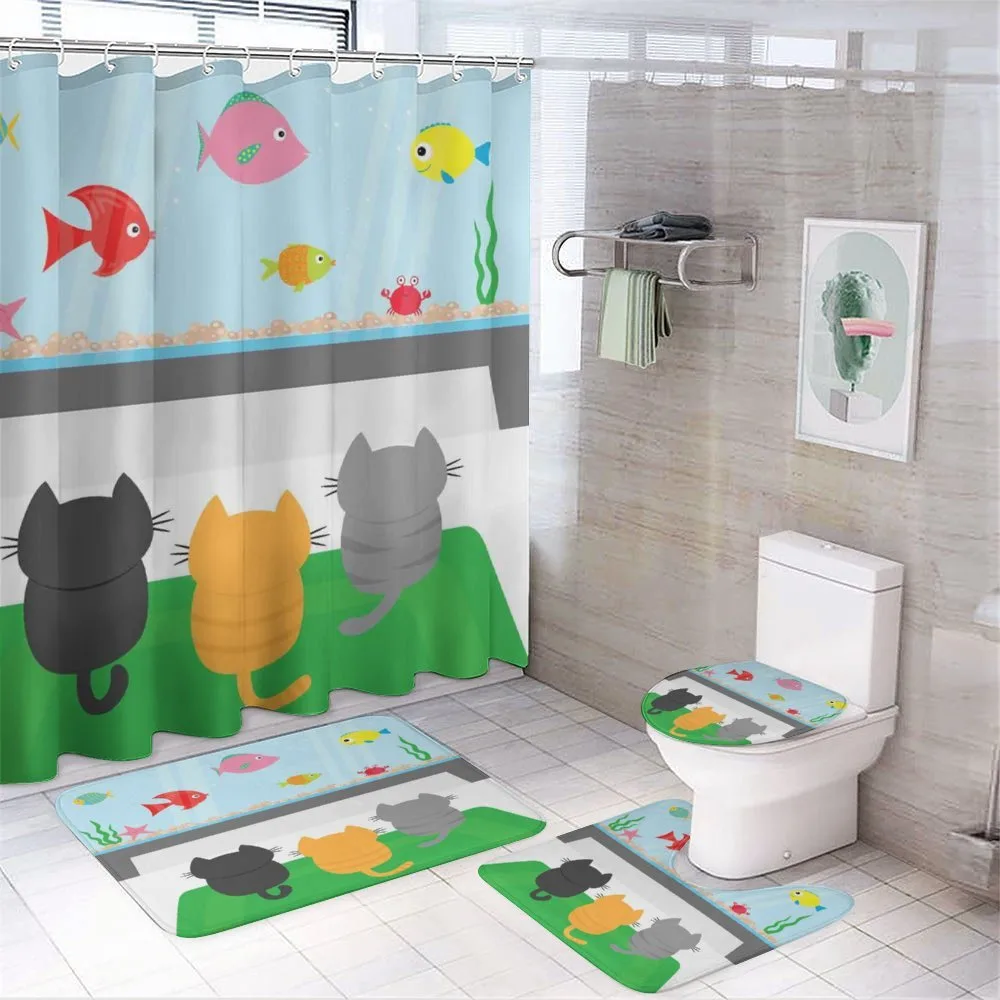 Cats Looking at Fishtank — 4-Piece Bathroom Set preview