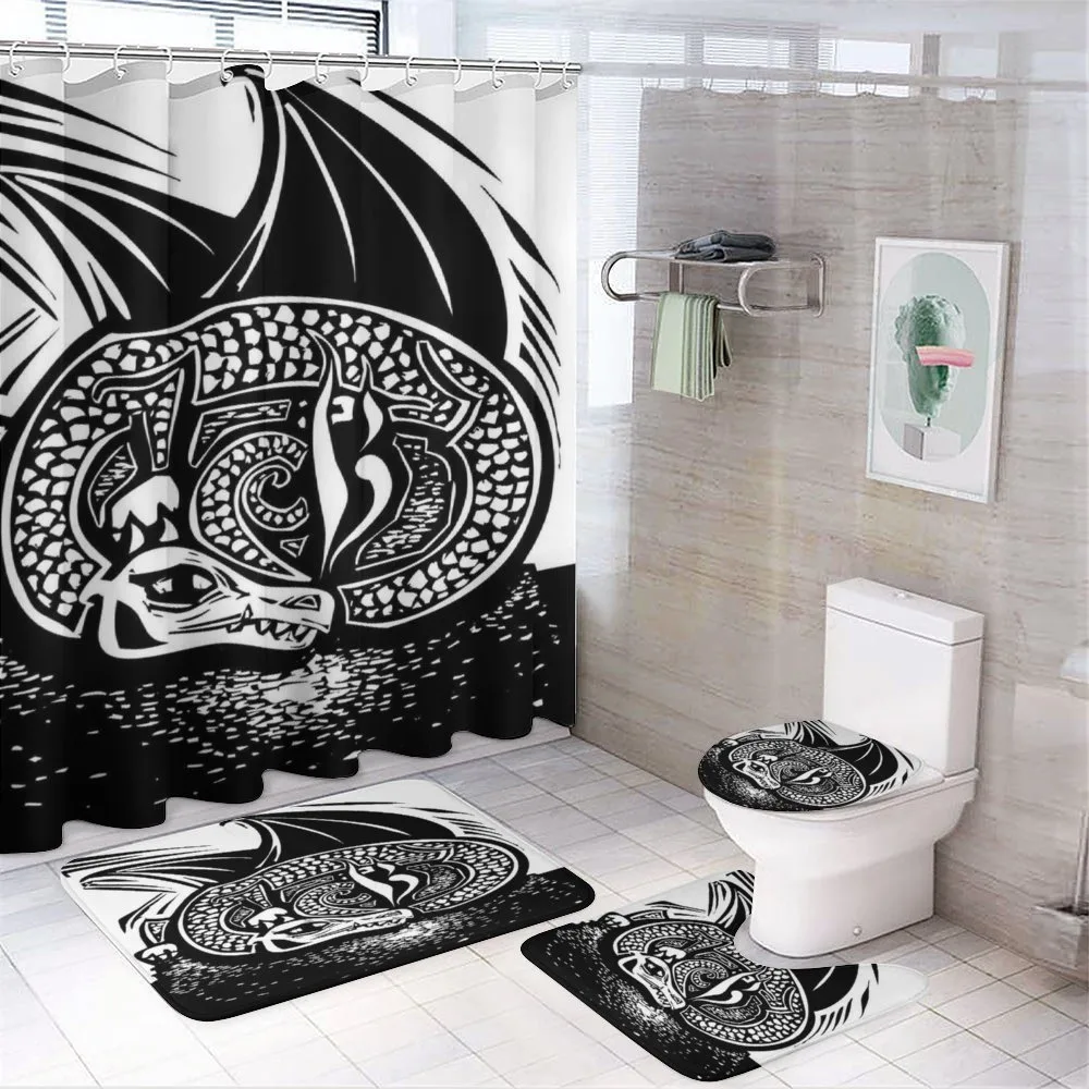 Curled up Dragon Sketch — 4-Piece Bathroom Set preview