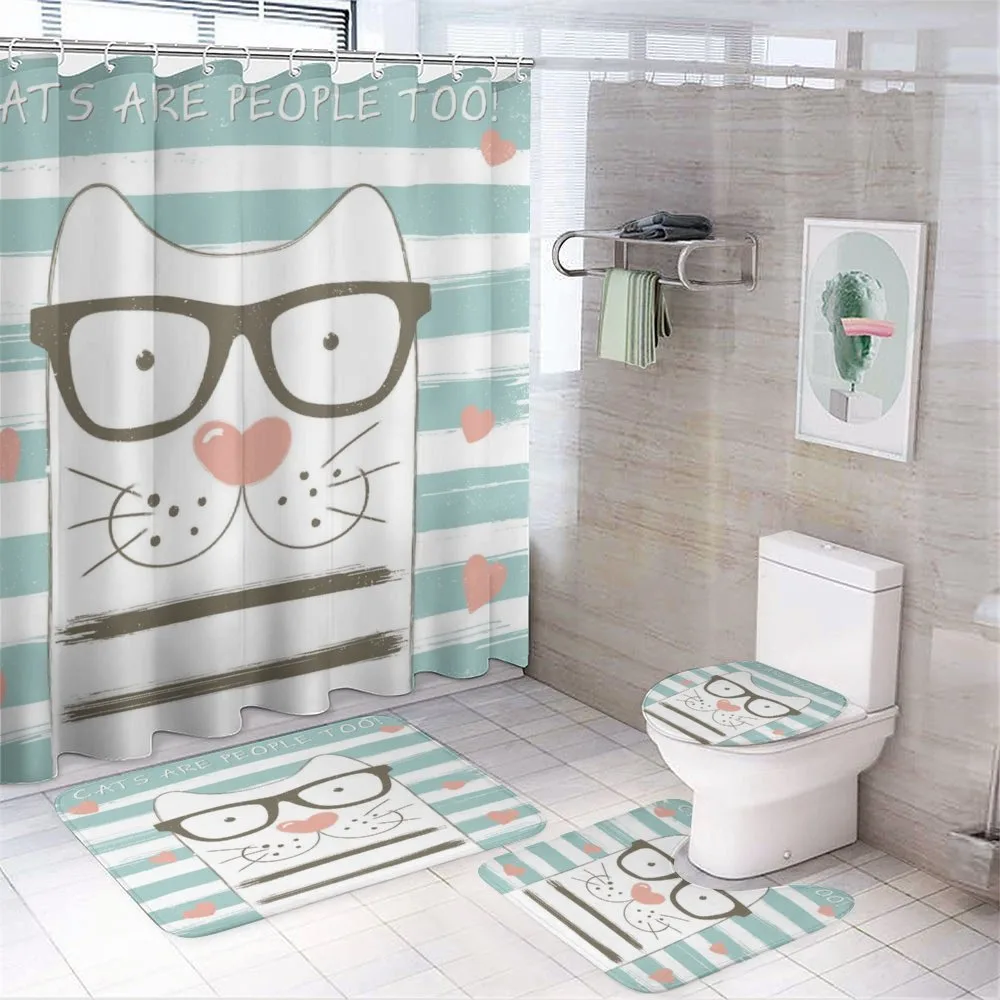 Hipster Cartoon Cat Art — 4-Piece Bathroom Set preview