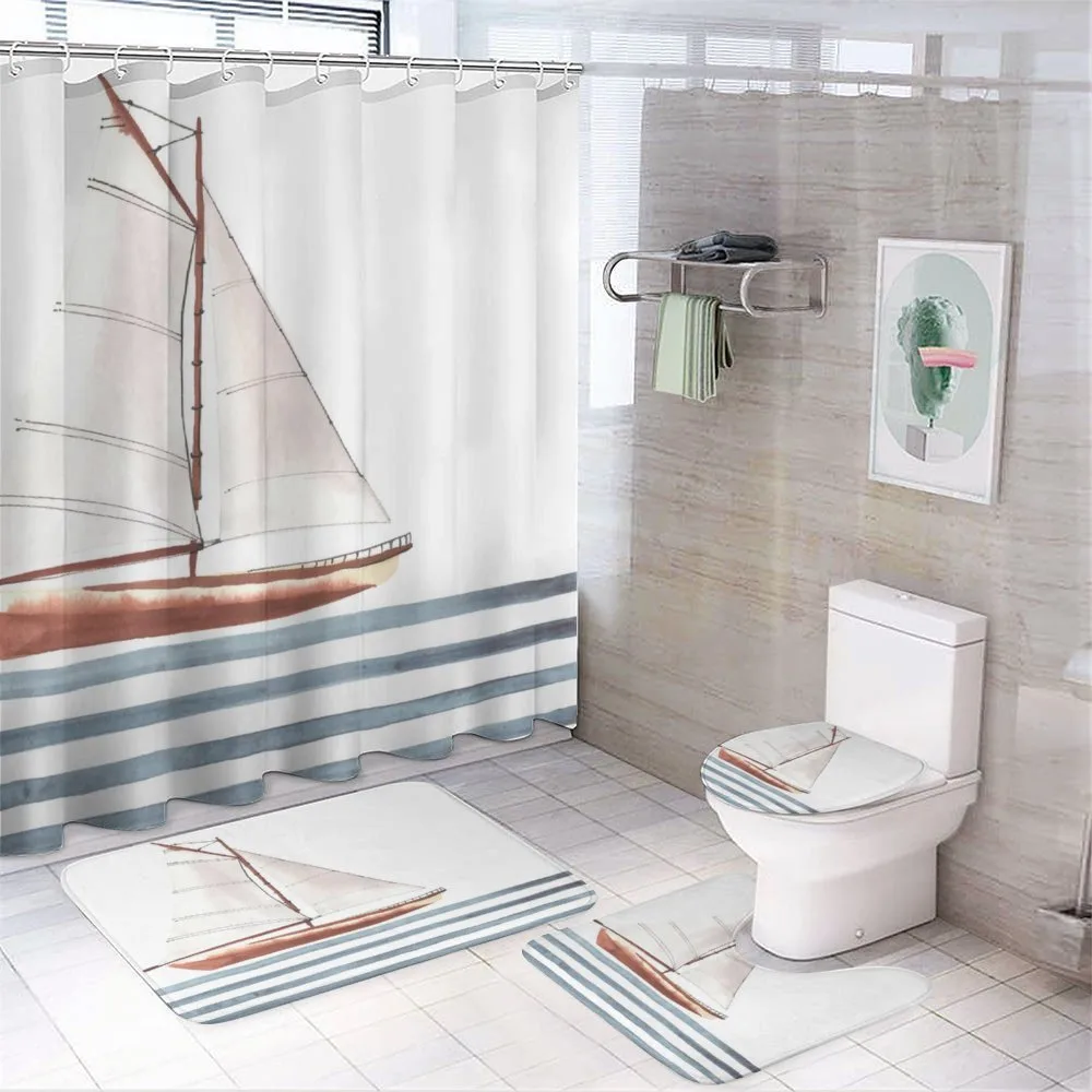 Sailing Theme Boat Waves — 4-Piece Bathroom Set preview