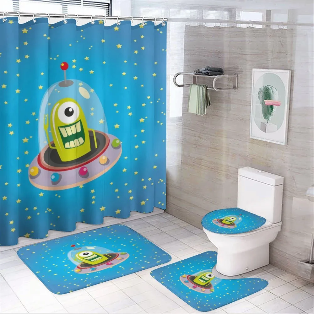 Comic UFO and Alien — 4-Piece Bathroom Set preview
