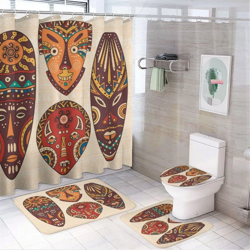 Indigenous Folk Mask Graphic — 4-Piece Bathroom Set preview