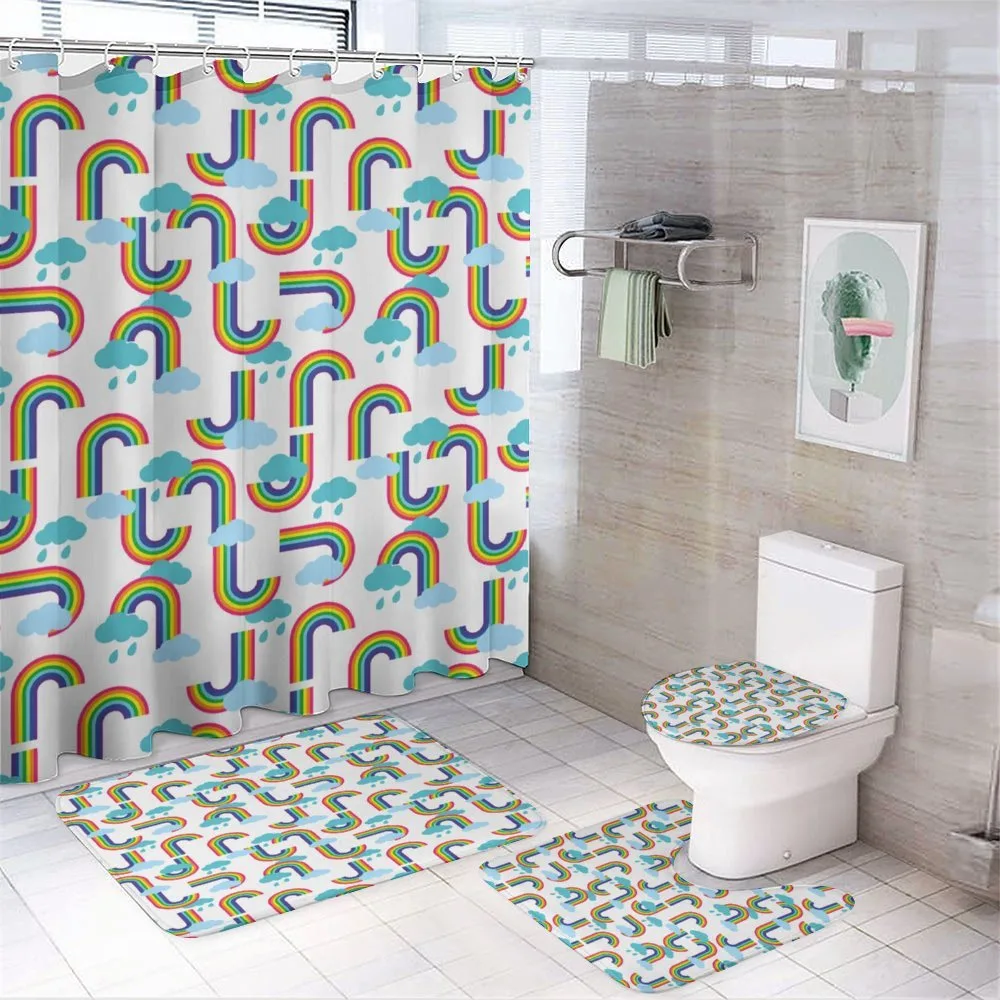 Rainbow and Clouds Pattern — 4-Piece Bathroom Set preview