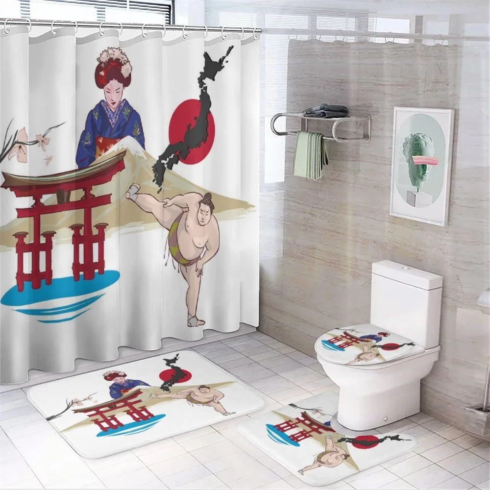 Japanese Woman and Building — 4-Piece Bathroom Set preview