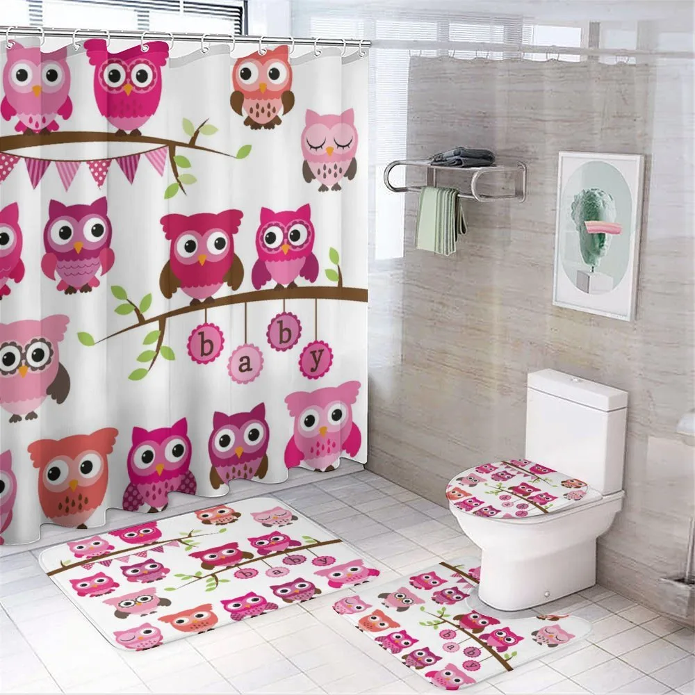 Owls Branches Cartoon — 4-Piece Bathroom Set preview
