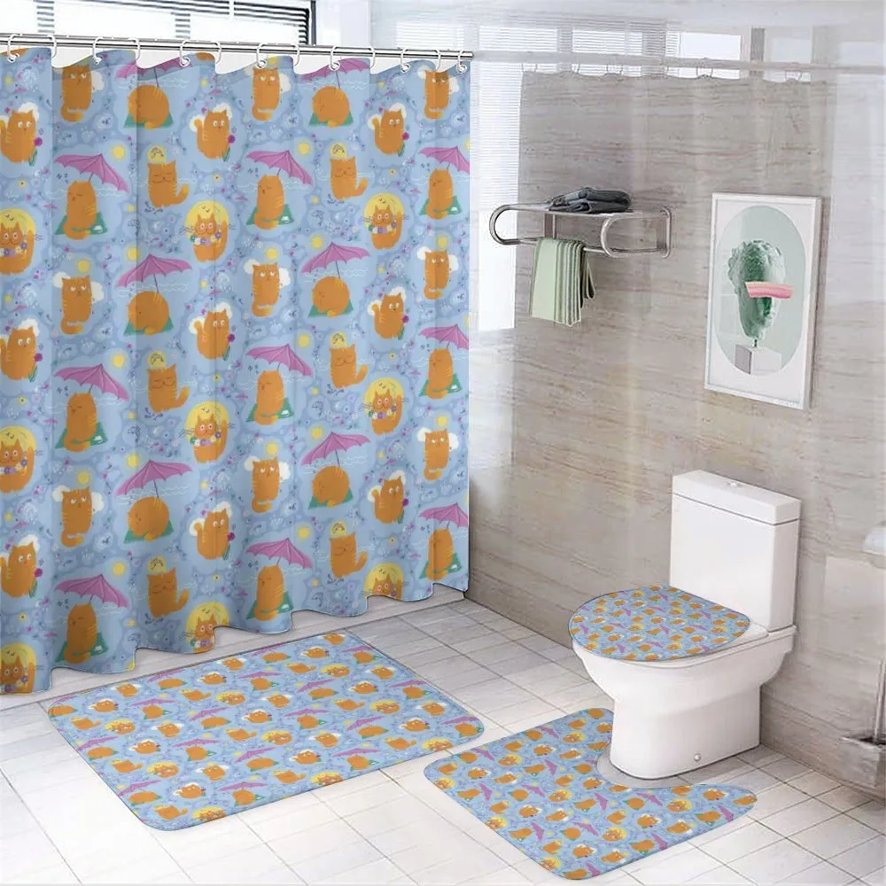 Cartoon Feline Pattern — 4-Piece Bathroom Set preview