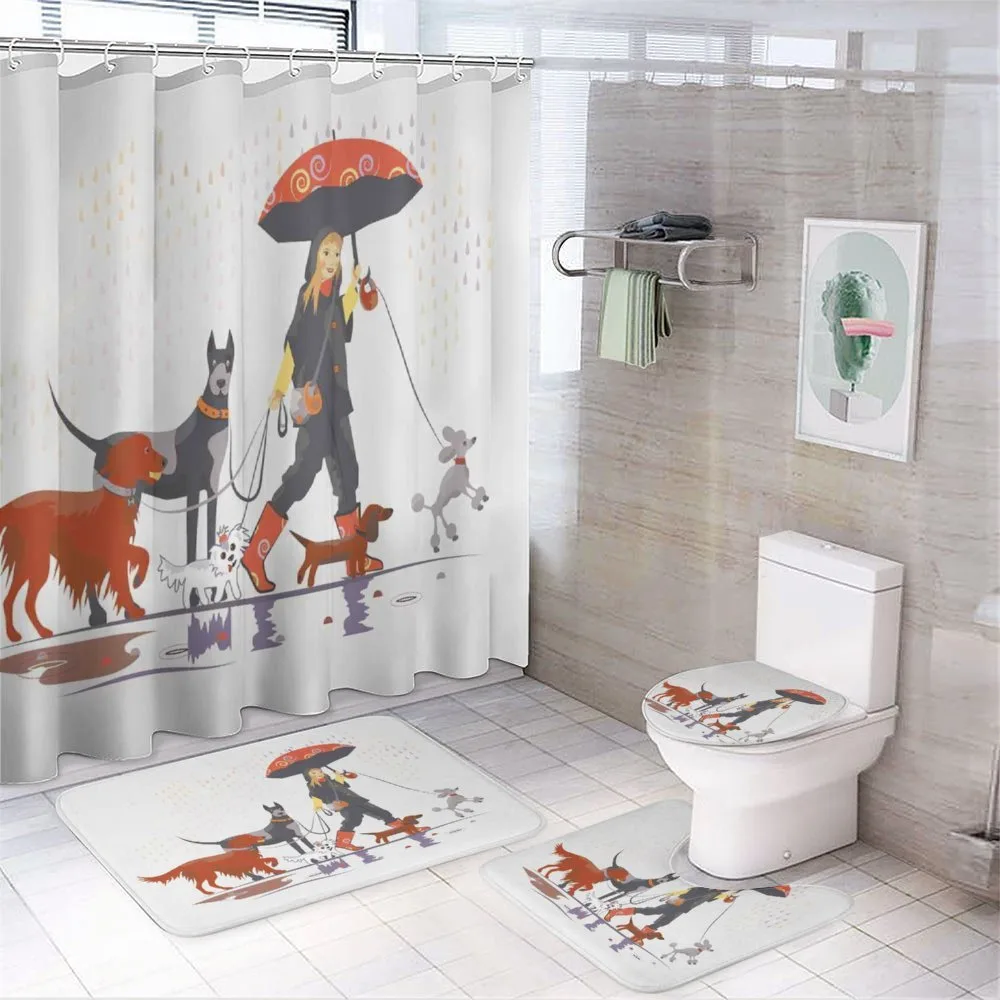 Girl with Dogs in Rain — 4-Piece Bathroom Set preview