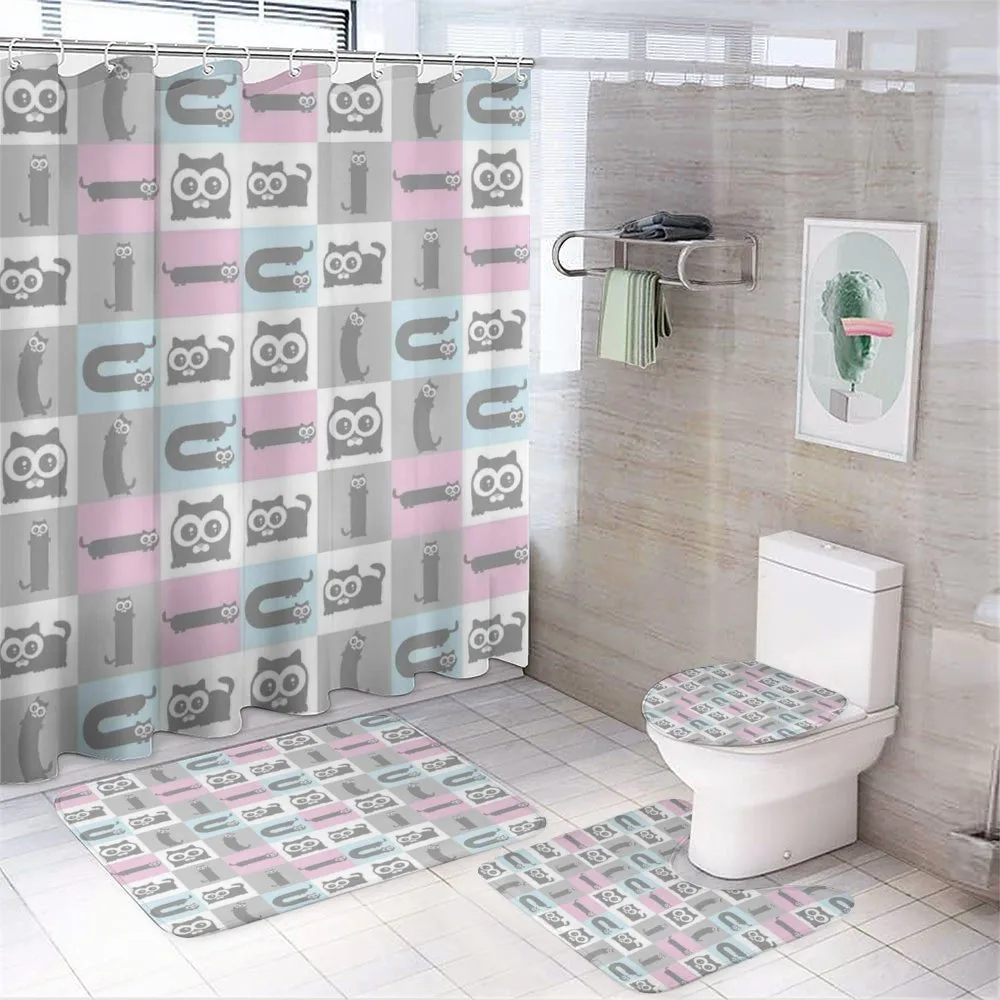 Pastel Checkered Funny Animal — 4-Piece Bathroom Set preview
