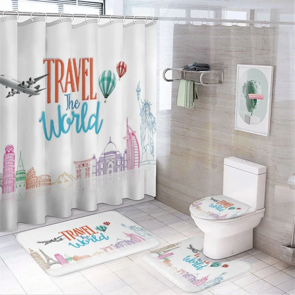 Travel World Lettering — 4-Piece Bathroom Set preview