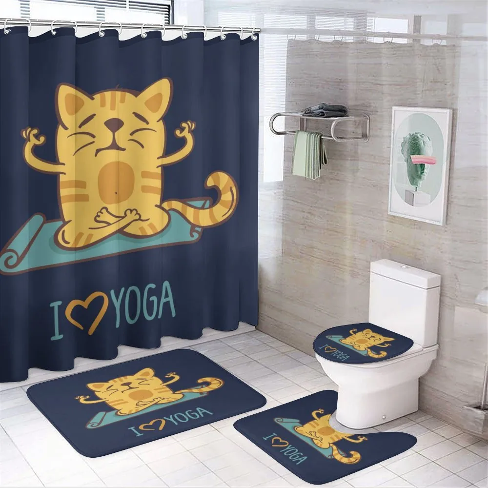 Cat Lotus Position — 4-Piece Bathroom Set preview