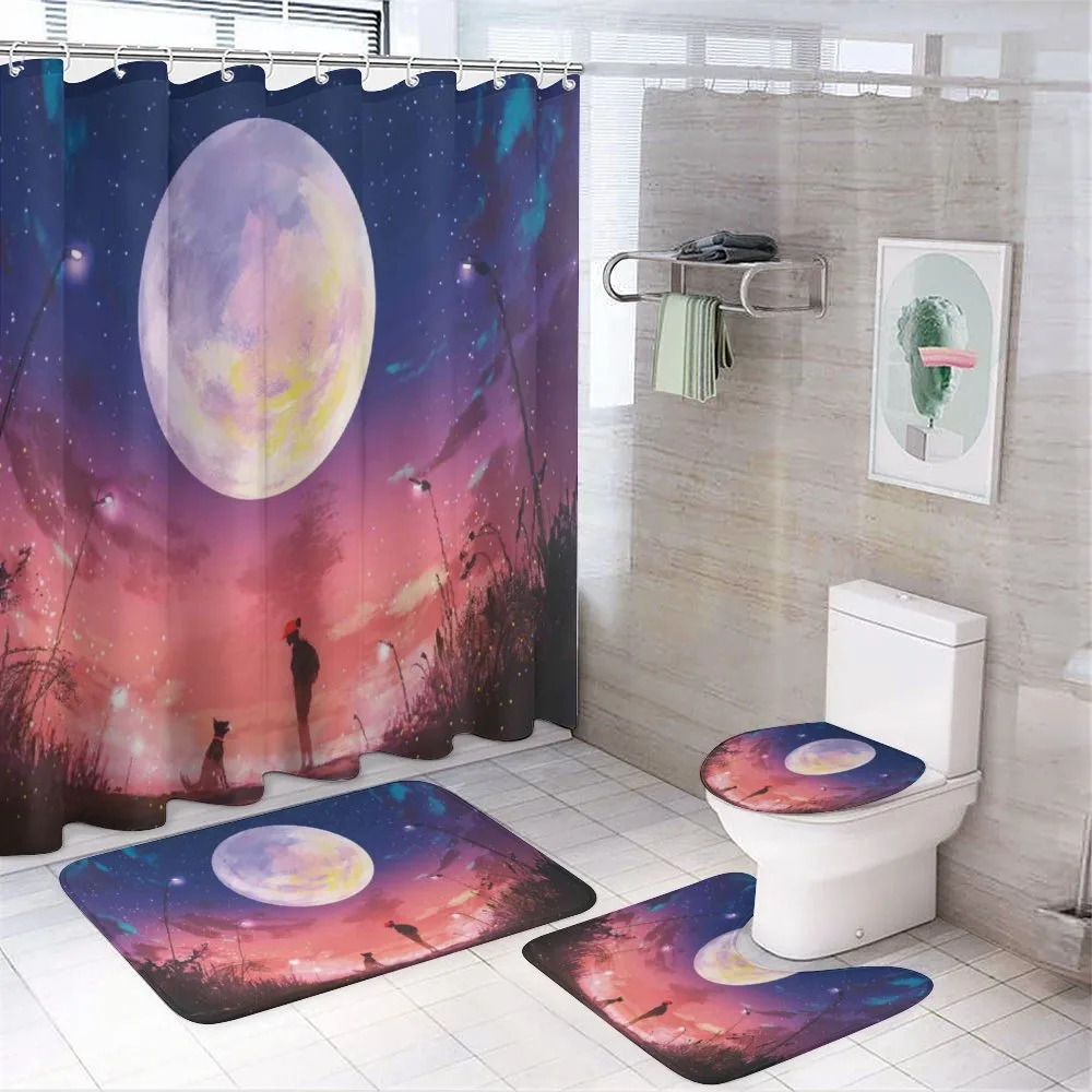 Dog Under Huge Moon — 4-Piece Bathroom Set preview