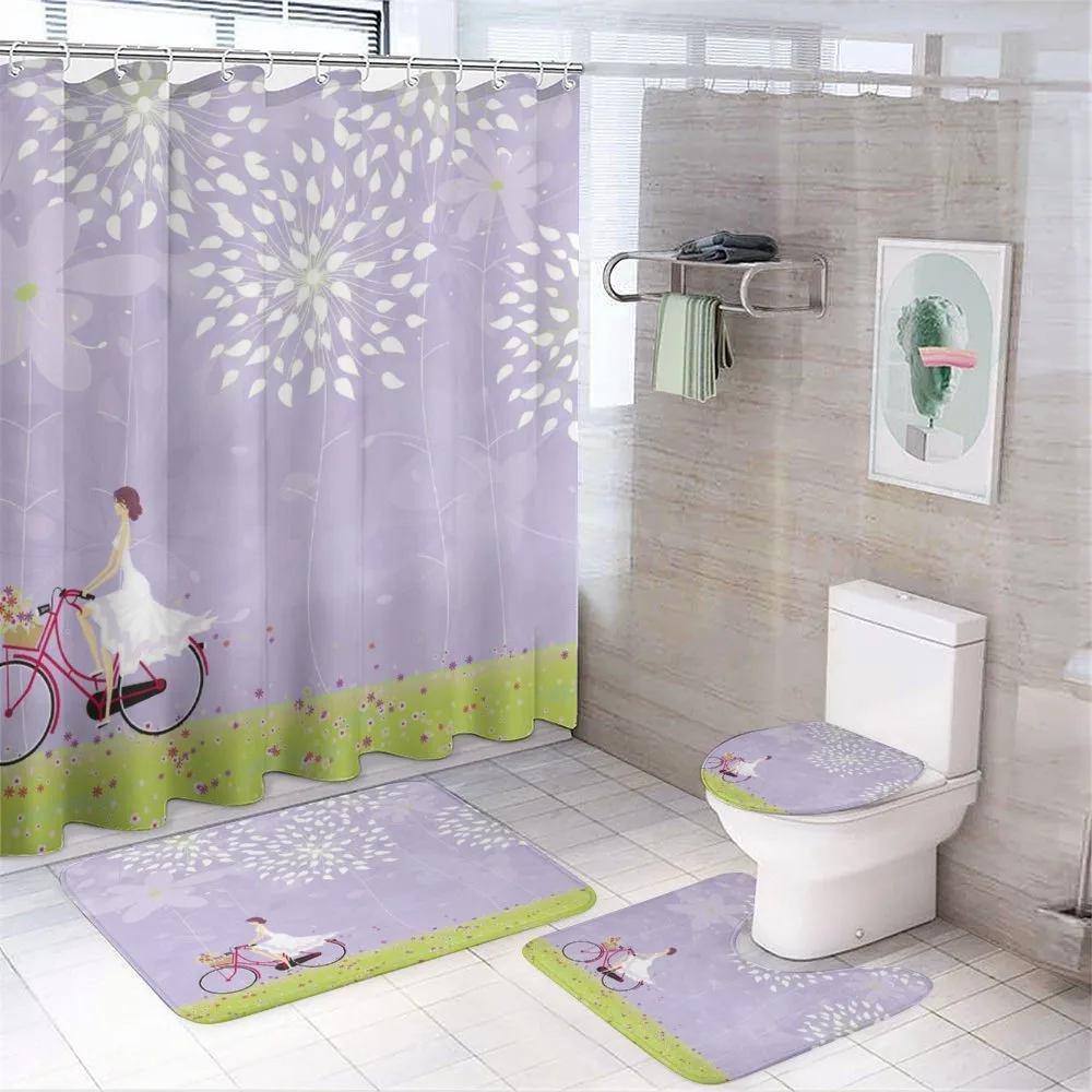 Girl Riding Bike Windy — 4-Piece Bathroom Set preview