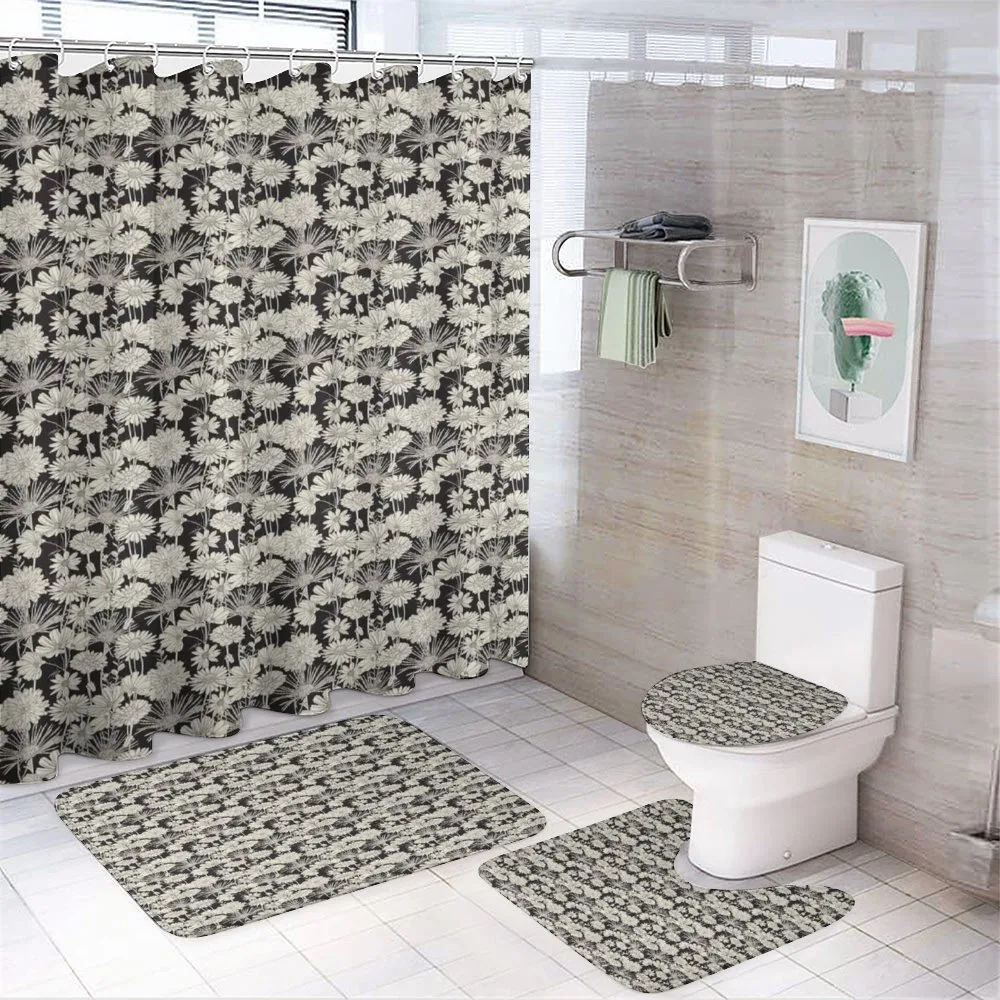 Monochrome Spring Growth — 4-Piece Bathroom Set preview