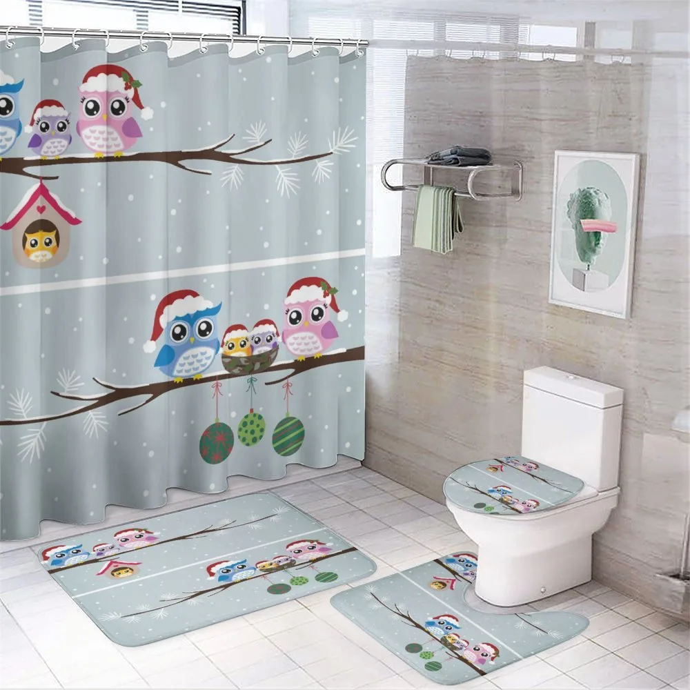 Owls with Santa Hats — 4-Piece Bathroom Set preview