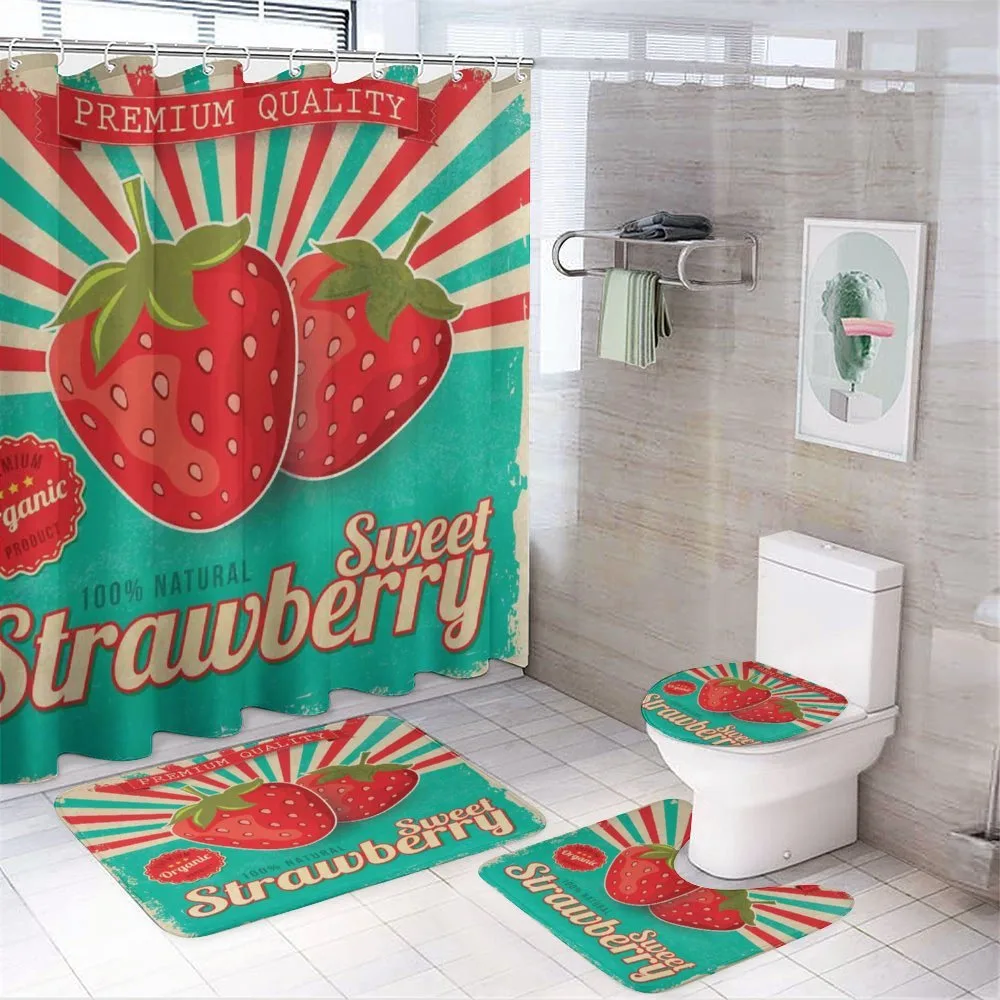 Retro Poster Strawberries — 4-Piece Bathroom Set preview