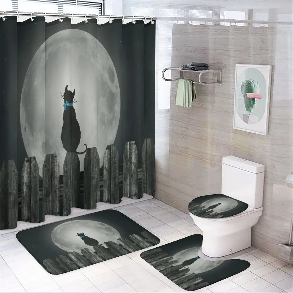 Cat Looking at the Moon — 4-Piece Bathroom Set preview