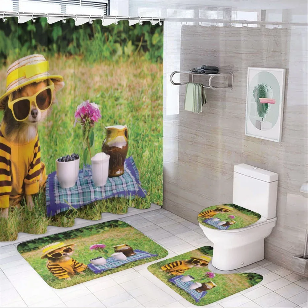 Clothed Puppy at Picnic — 4-Piece Bathroom Set preview