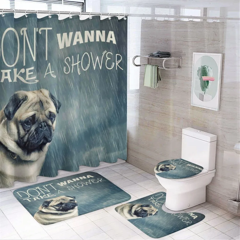 Dont Wanna Take Shower Pug — 4-Piece Bathroom Set preview