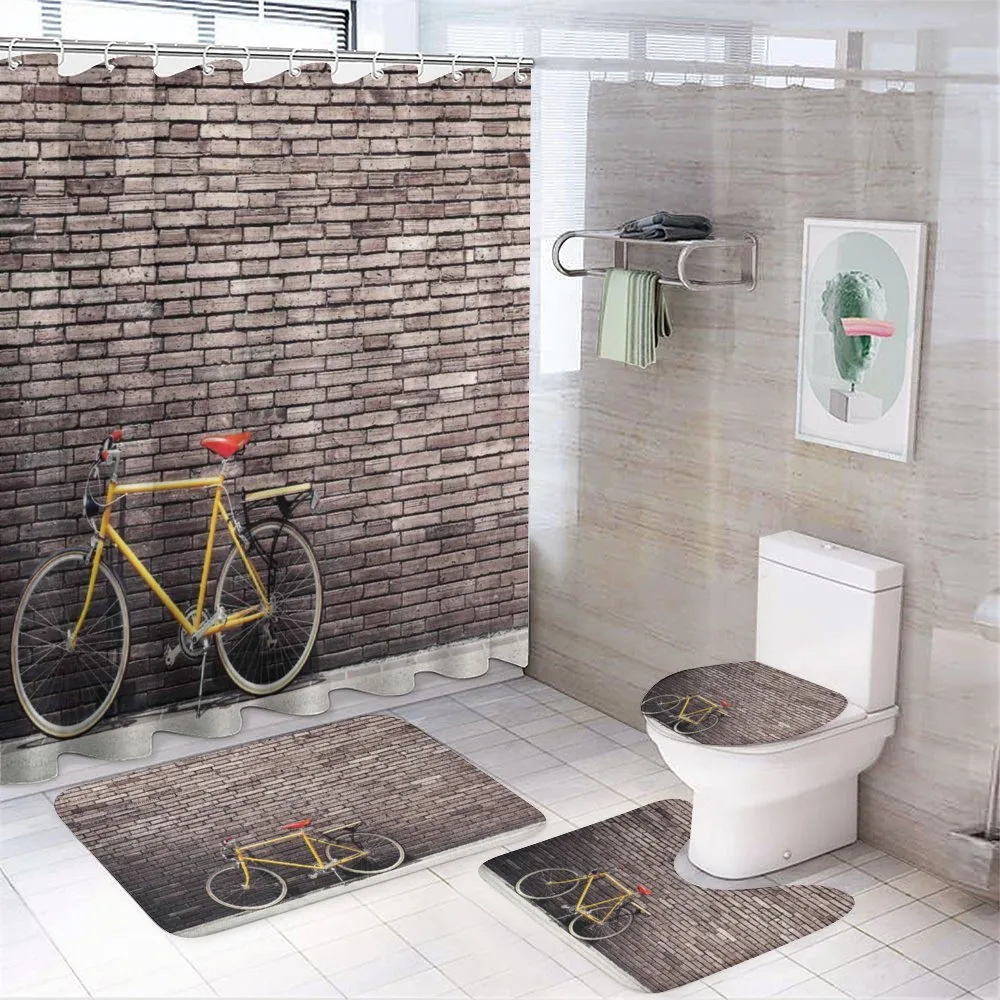 Retro Bicycle on Wall — 4-Piece Bathroom Set preview