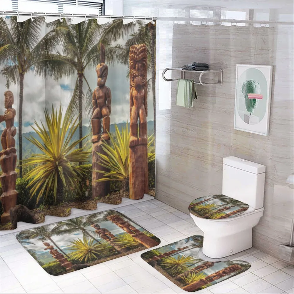 Tiki Masks and Palm Trees — 4-Piece Bathroom Set preview