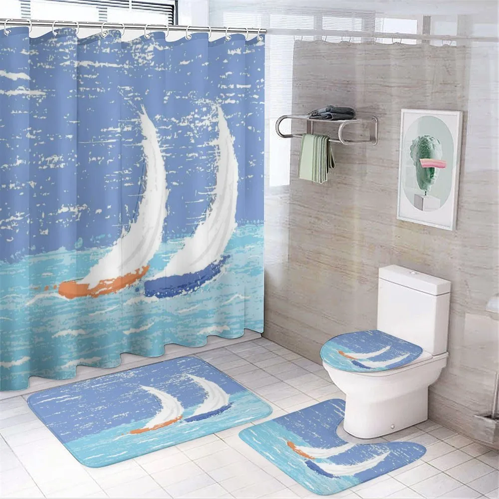 Grunge Sailboats Ocean — 4-Piece Bathroom Set preview