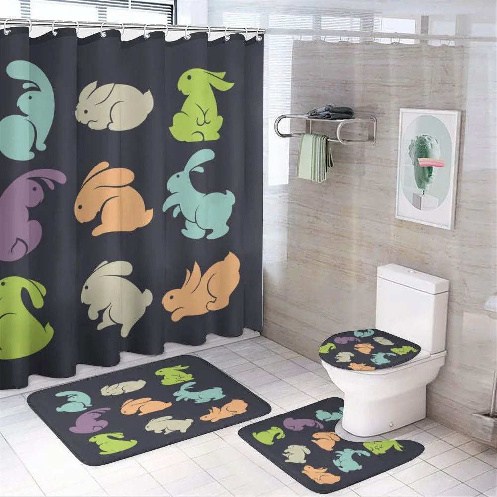 Pastel Rabbit Silhouettes — 4-Piece Bathroom Set preview