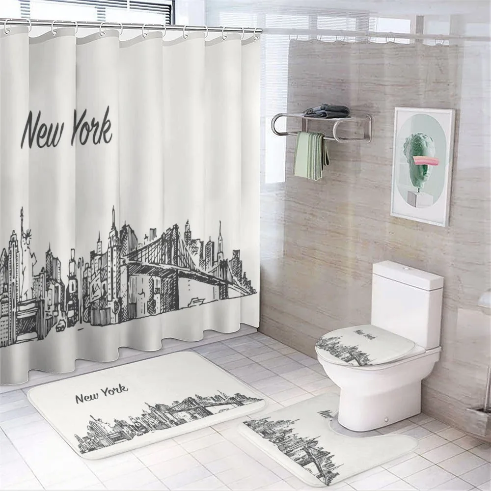 Simplistic Sketch of New York — 4-Piece Bathroom Set preview