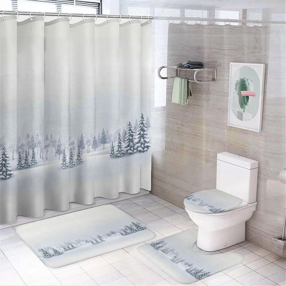 Foggy Weather Trees 4-Piece Bathroom Set product video