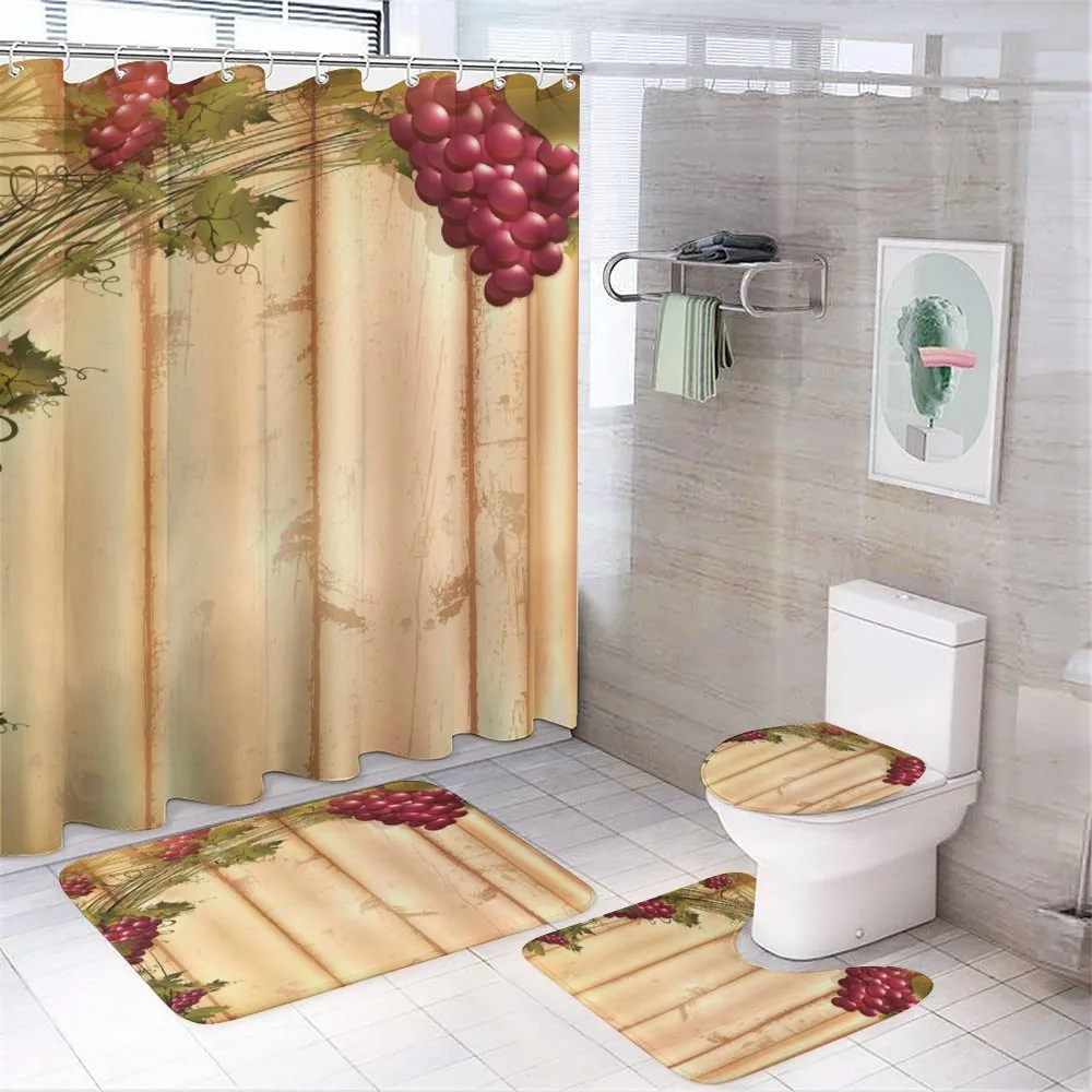 Grapes Wooden Illustration — 4-Piece Bathroom Set preview