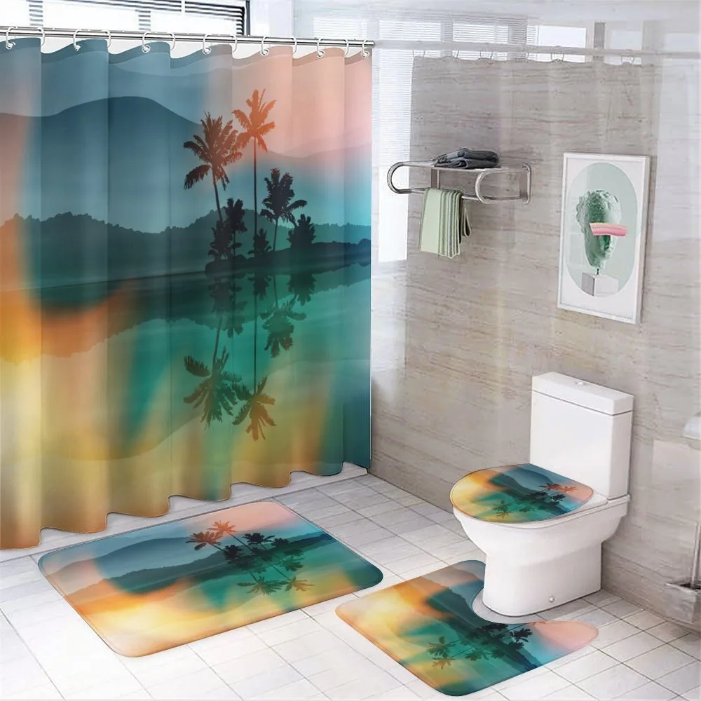 Sea and Palm Trees Art — 4-Piece Bathroom Set preview
