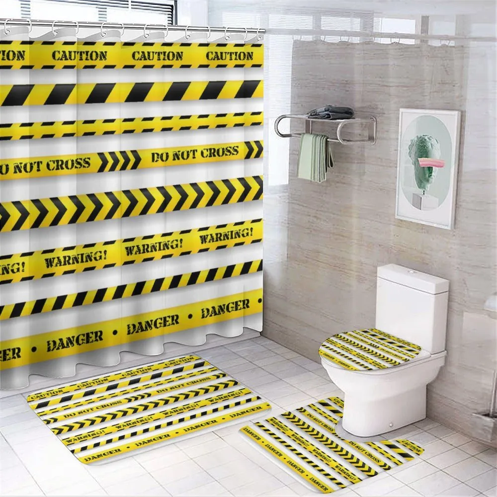 Caution Tapes Pattern 4-Piece Bathroom Set product video