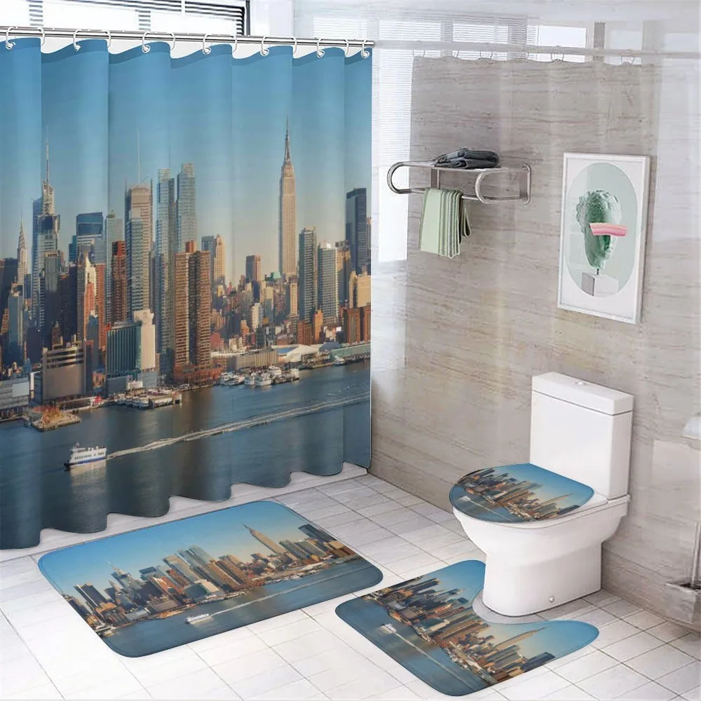 NYC Skyline River Scenery — 4-Piece Bathroom Set preview