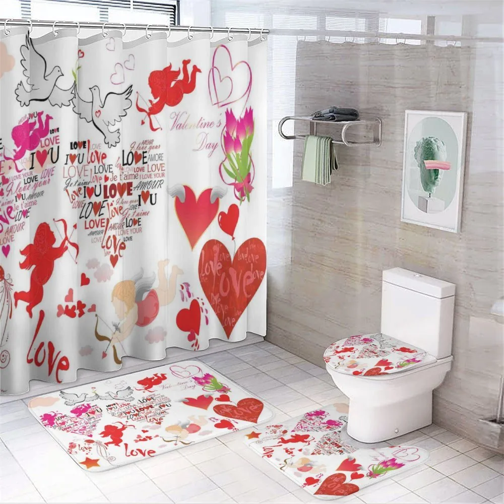 Valentines Day Cupid Birds — 4-Piece Bathroom Set preview