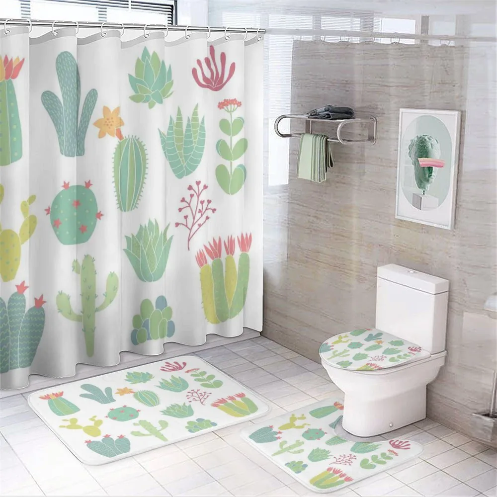 Hand Drawn Style Cacti — 4-Piece Bathroom Set preview