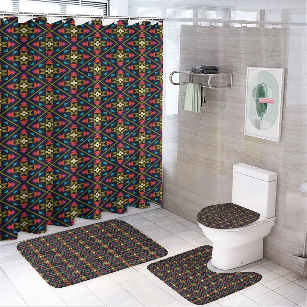 Vivid Aztec Design 4-Piece Bathroom Set product video