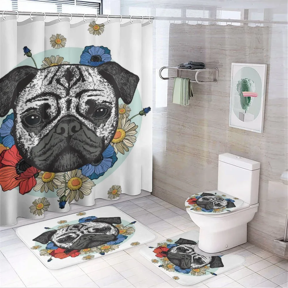 Black and White Head of Dog — 4-Piece Bathroom Set preview